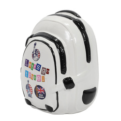 Színes kerámia malacpersely utazási motívummal