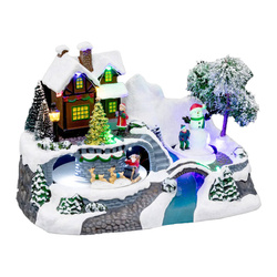 Karácsonyi városka, ünnepi jelenet hóemberrel