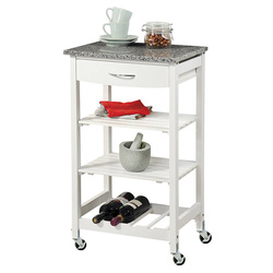 Kerekes konyhai bárszekrény fiókkal és három polccal, fehér, Kesper