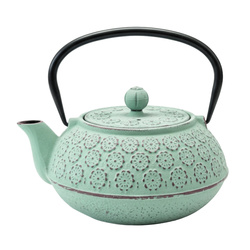 KUMO öntöttvas teáskanna szűrővel, 1000 ml, menta zöld réz díszítéssel