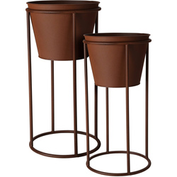 Lábakon álló virágcserép, rozsdás hatás, 2 darab