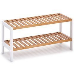 Cipőállvány, bambusz és fém polcával, kompakt cipőszekrény.