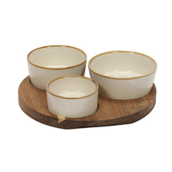 Falatozó tálaló készlet, akácfa alap.