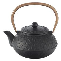 Fekete virág teafőző kanna, öntöttvas teáskanna, 1 L