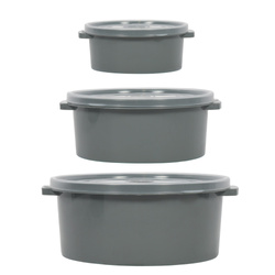 Mikrohullámú ételek tárolására alkalmas edények, kerek, 3 különböző méretben, szürke