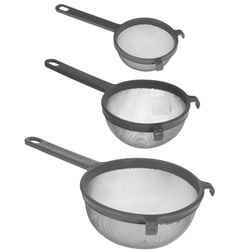 Fém szűrőkészlet három méretben, műanyag fogantyúval