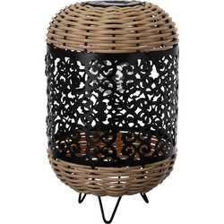 Napfényes lámpás, fonott elemek és dekoratív dísz, Ø 18 x 30 cm