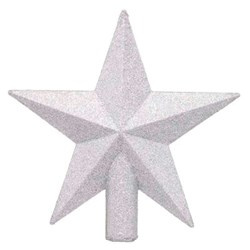 Ezüst, 22 cm-es, flitteres karácsonyfa csúcsdísz.