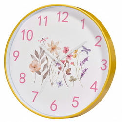 Virágmintás falióra, Ø 30 cm, sárga