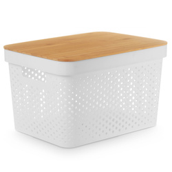 Nagy műanyag tároló bambusz fedéllel, 36 x 26 x 22 cm