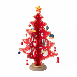 Összecsukható karácsonyfa díszekkel, fa dísz 26 cm