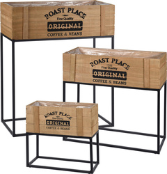 Fából és fémből készült virágtartó készlet, 3 méretben