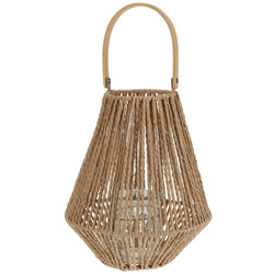 Gyertyatartó lámpás, fonott, fából készült fogantyúval