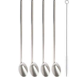 Fém szívószálak kanál formájú végzéssel, 4 darab + tisztító.