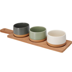 VOYO kerámia snack tálkák, 3 darab hosszúkás tálcán