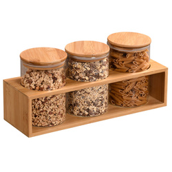 Bambusz polcon tároló üvegek, légmentes zárás, 3 darab, Kesper