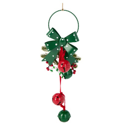 Ünnepi dekoráció fém harangokkal, 29 cm, zöld