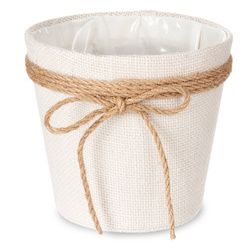 Kötött virágcserép burkolat juta masnival, 16 x 15 cm