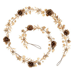 Arany girland levelekkel és tobozokkal, 180 cm