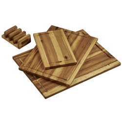 3 darabos vágódeszka szett tartóval, akácfából