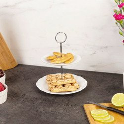 Porcelán tortatartó, süteményekhez, gyümölcsökhöz - 2 szintes