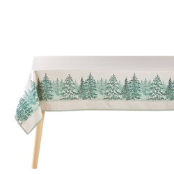 Karácsonyi terítő fenyőfákkal és hópelyhekkel