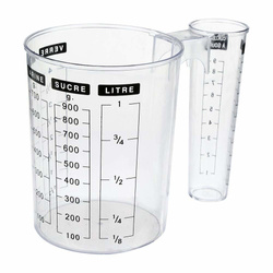 Konyhai mérőedény száraz termékekhez, 2 rekesz, műanyagból.