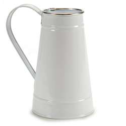 Fém, fehér kanka típusú virágcserép burkolat.