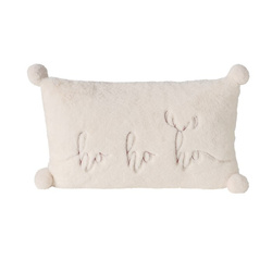 Plusz párna hímzett felirattal és pomponokkal NAVID, 35 x 55 cm