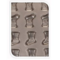 Karácsonyi süteményformák, tapadásmentes, zokni mintával, 35 x 26 cm