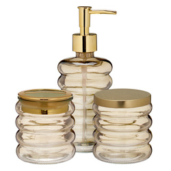 HUM fürdőszobai készlet, üveg adagoló, bögre, tároló, 3 elem, barack színű