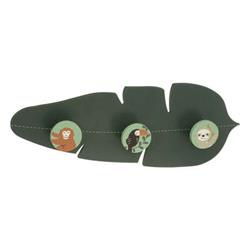 Gyerekruha akasztó dzsungel, 3 színes horog, levélforma, 40 cm