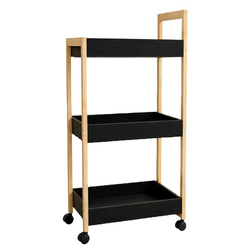 Bambusz polc kerekeken, 38 x 20 x 79 cm, fekete