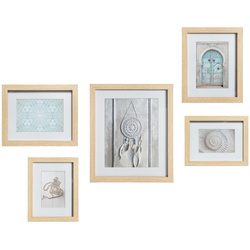 Öt darab mediterrán stílusú keret, kész faldekoráció, világosbarna.