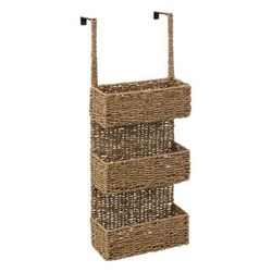 Szekrényajtóra akasztható kosár, tengeri fűből, 28 x 69 cm