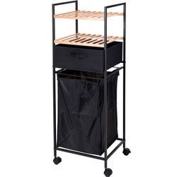 Fürdőszobai kocsi polcokkal és mosószatyorral, 2 az 1-ben, bambusz.