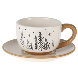 Téli csésze alátéttel, fenyőfás mintával, 220 ml