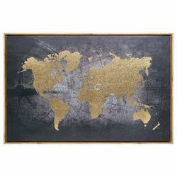 Fali világ térkép, falra akasztható dekoráció, keretezett vászon, 58 x 88 cm