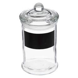 Süteményes üveg, fekete címkével a név felírásához.