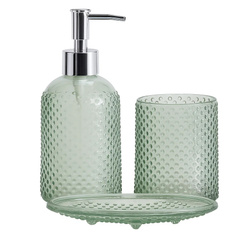 NODE fürdőszobai készlet, adagoló, fogkefetartó és szappantartó, 3 elem, zöld