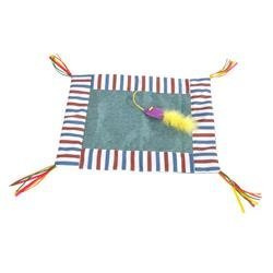 Macska játékmatrac, bojtokkal és egérrel, 45 x 35 cm