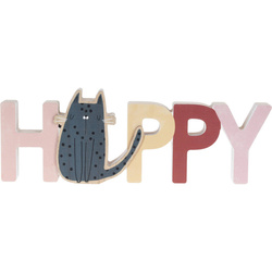 Álló dekoráció gyerekszobába Felirat és cica, fa, 28 x 2,5 x 12 cm