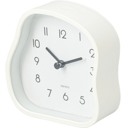 AMORPH asztali óra organikus formával, üvegezett elülső résszel, 12 cm, fehér