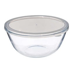 Üveg tál fedéllel, átlátszó üveg