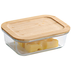 Üveg tárolóedény, bambusz, légmentesen záródó fedél, Kesper