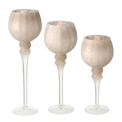Üvegből készült gyertyatartók, magas poharak, pezsgő színben, 3 darab