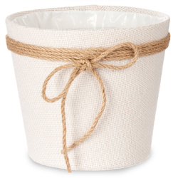 Kötött virágcserép burkolat juta masnival, 20 x 16 cm