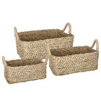 Három darabos téglalap alakú dekoratív kosár készlet fogantyúkkal, 3 méretben