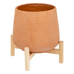 Terrakotta virágcserép bambusz talapzaton, Ø 20 cm