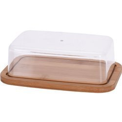 Bambusz vajtartó fedéllel, 19 x 12 cm, vajtartó edény.